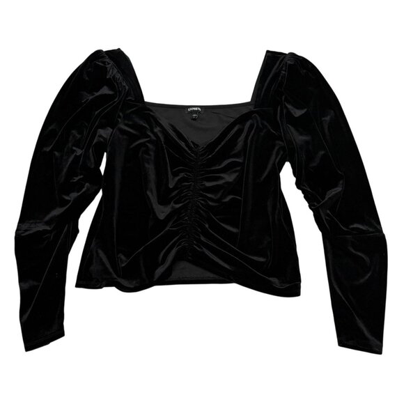 Express Black Velvet Ruched Long Sleeve Square Neck Top XL WhimsyGoth Witch Punk - Picture 1 of 6